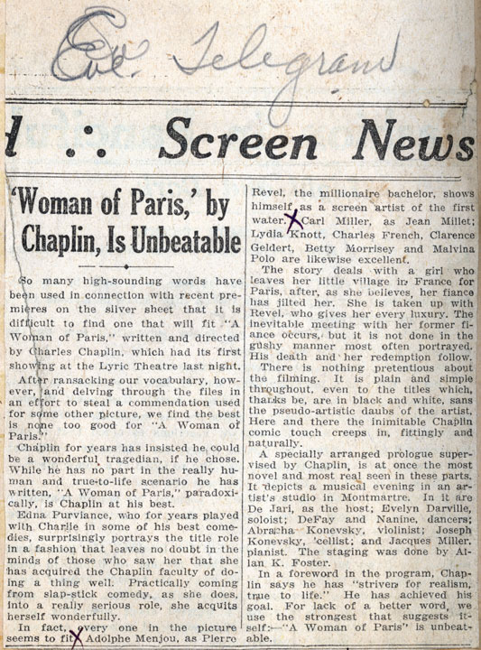 Documents: A Woman of Paris